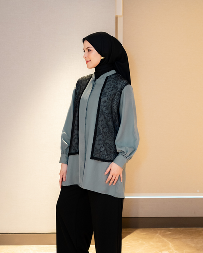 Noor Outer Lace Blouse - Midnight Teal