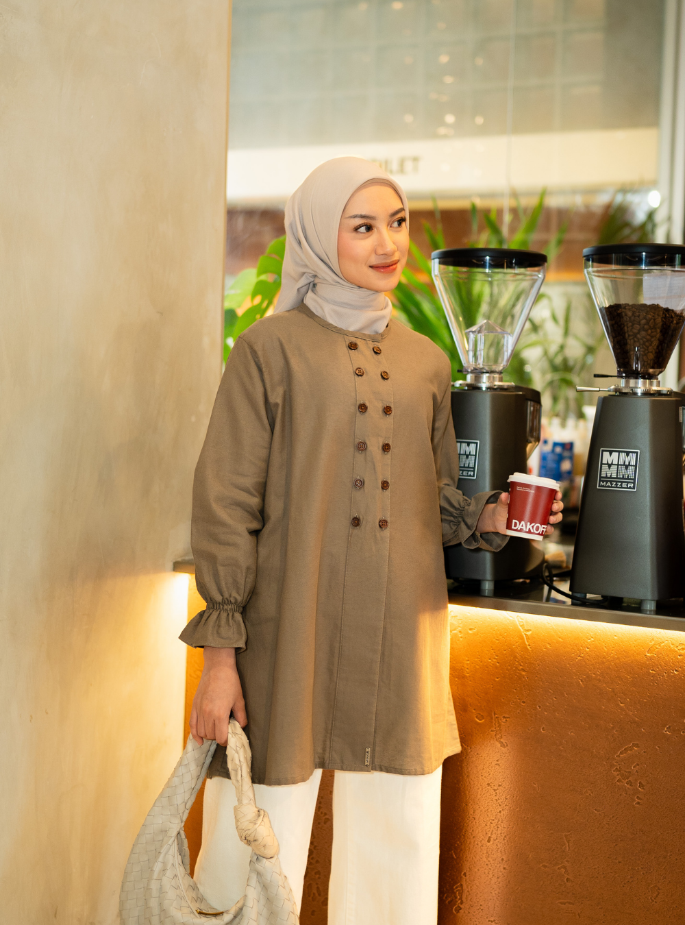 Maura Button Blouse - Stone Grey