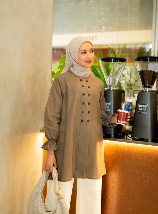 Maura Button Blouse - Stone Grey