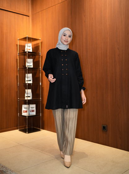 Maura Button Blouse - Black