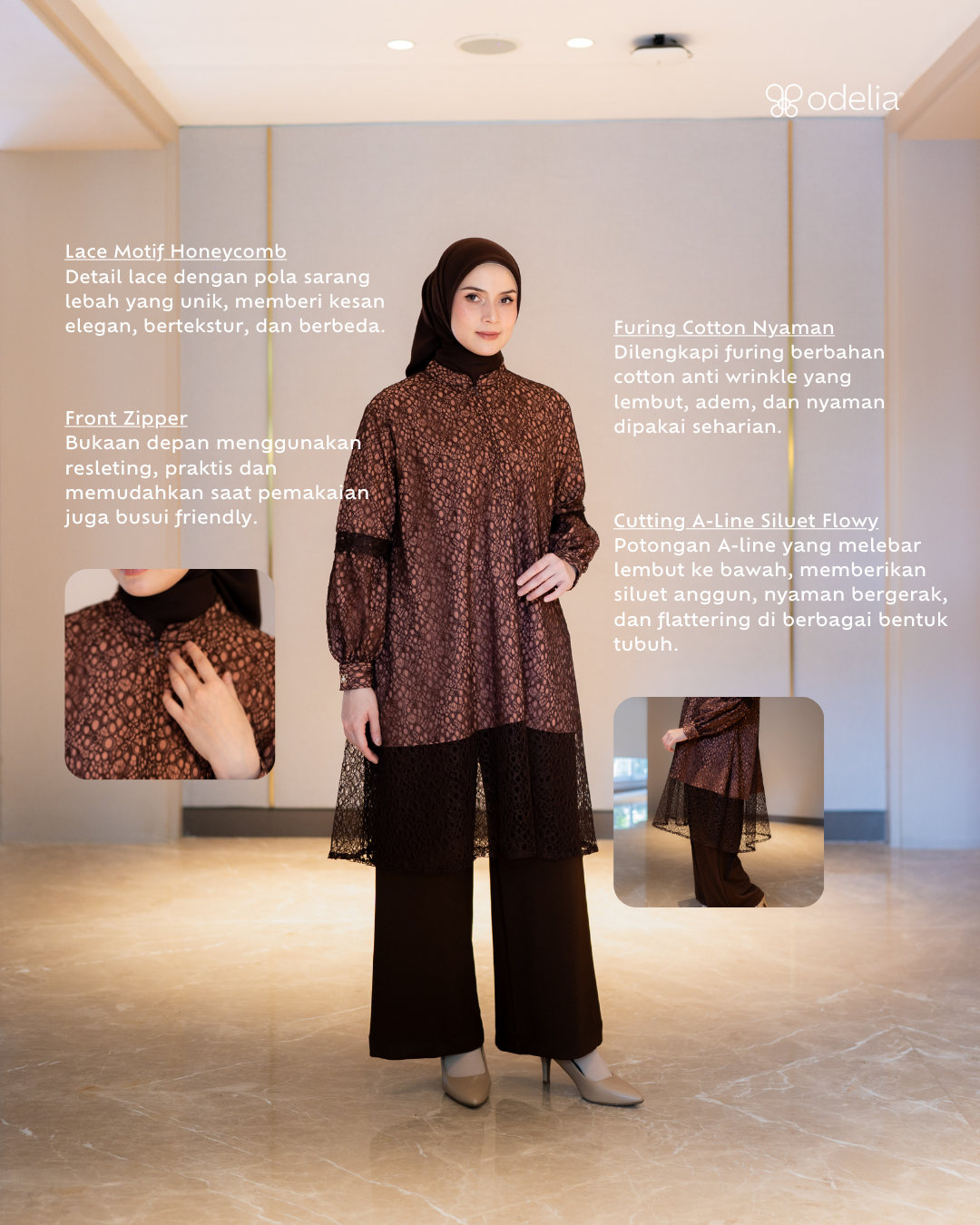 Amara Lace Tunic - Mahogany