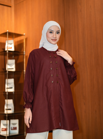 Maura Button Blouse - Maroon