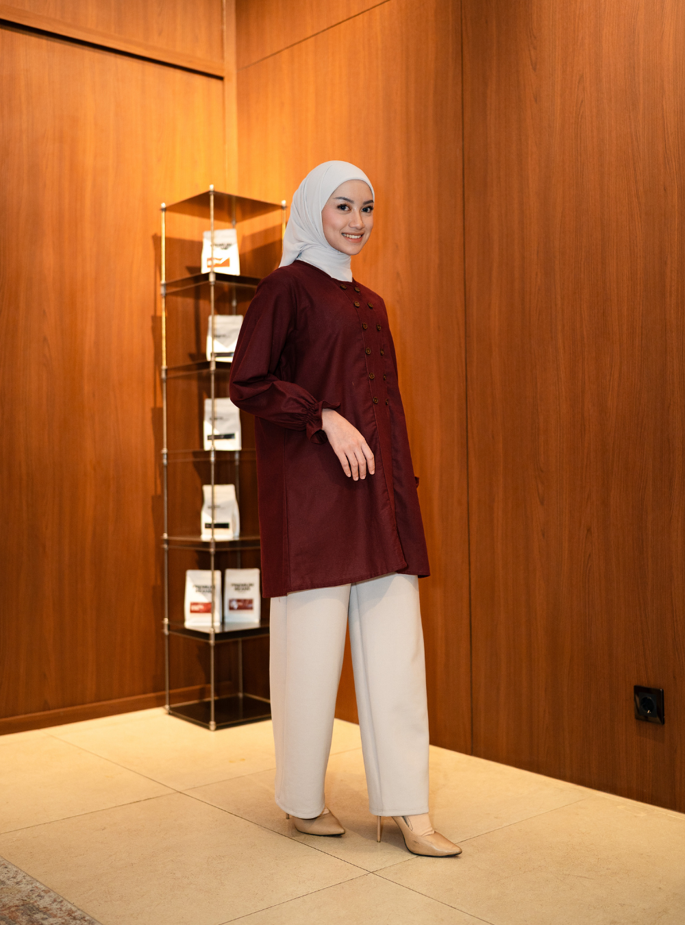 Maura Button Blouse - Maroon