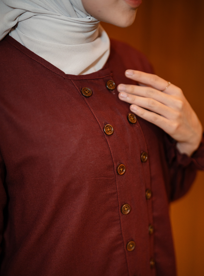 Maura Button Blouse - Maroon