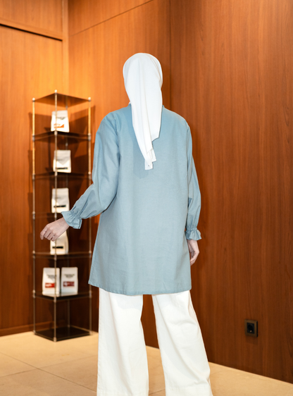 Maura Button Blouse - Wardah Blue