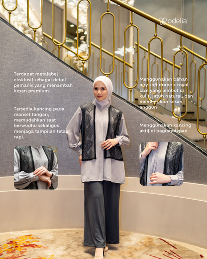 Noor Outer Lace Blouse - Stone Black