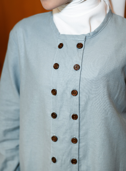 Maura Button Blouse - Wardah Blue