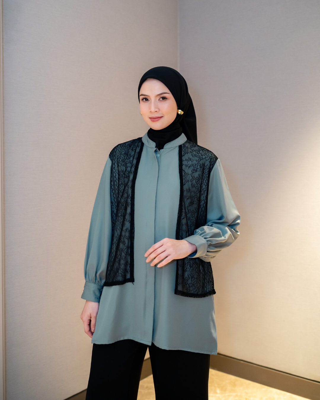 Noor Outer Lace Blouse - Midnight Teal
