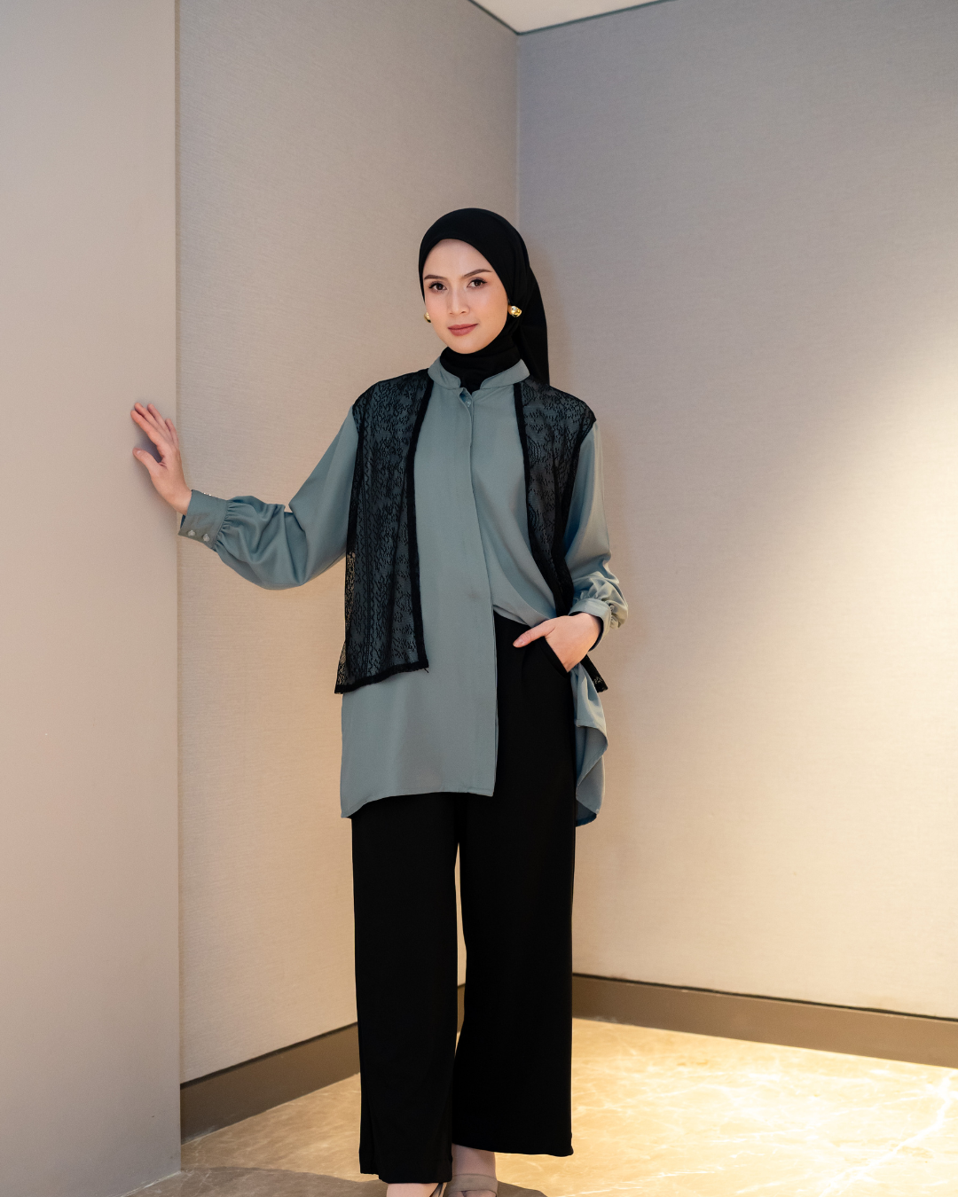 Noor Outer Lace Blouse - Midnight Teal